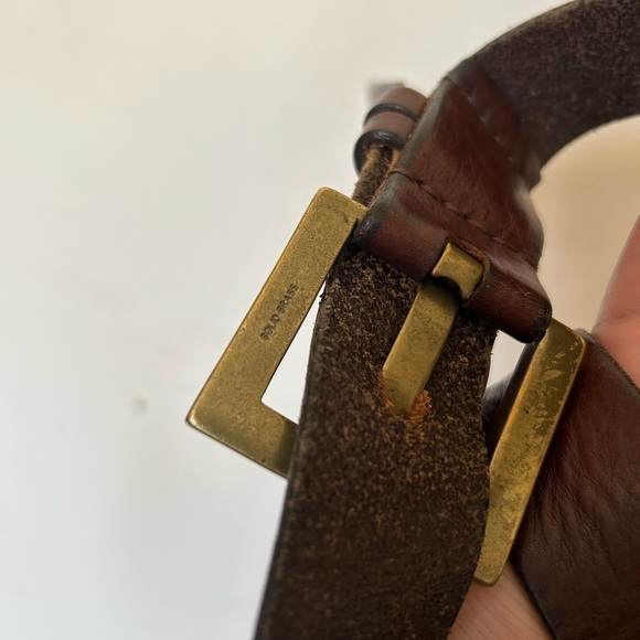 VTG Brass Buckle Belt Women Brown Genuine Leather Size 47” Classic Old Money - Picture 6 of 7
